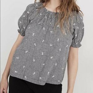 Madewell Gingham Puff Sleeve Top Size L